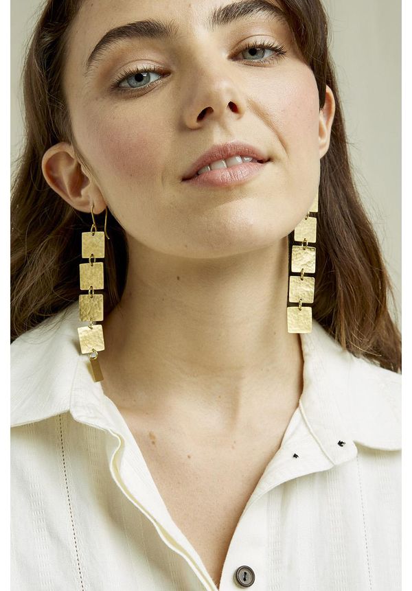 image of Square Drop Earrings in Brass