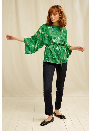V & A Bamboo Print Top Green