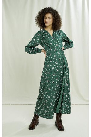 Claudette Floral Wrap Dress in Dark Green