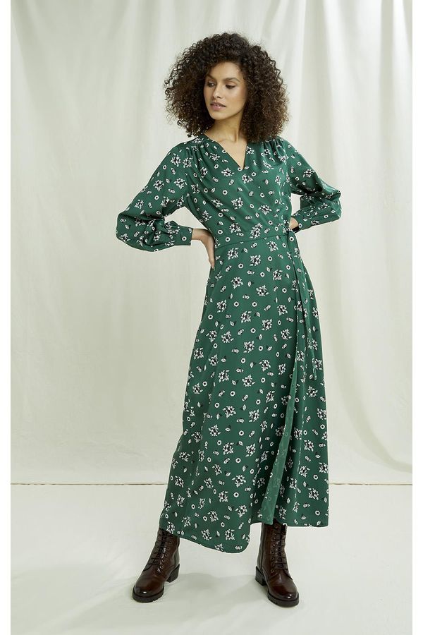 image of Claudette Floral Wrap Dress in Dark Green