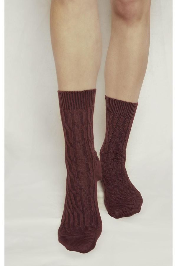 image of Cable Socks in Burgundy Red
