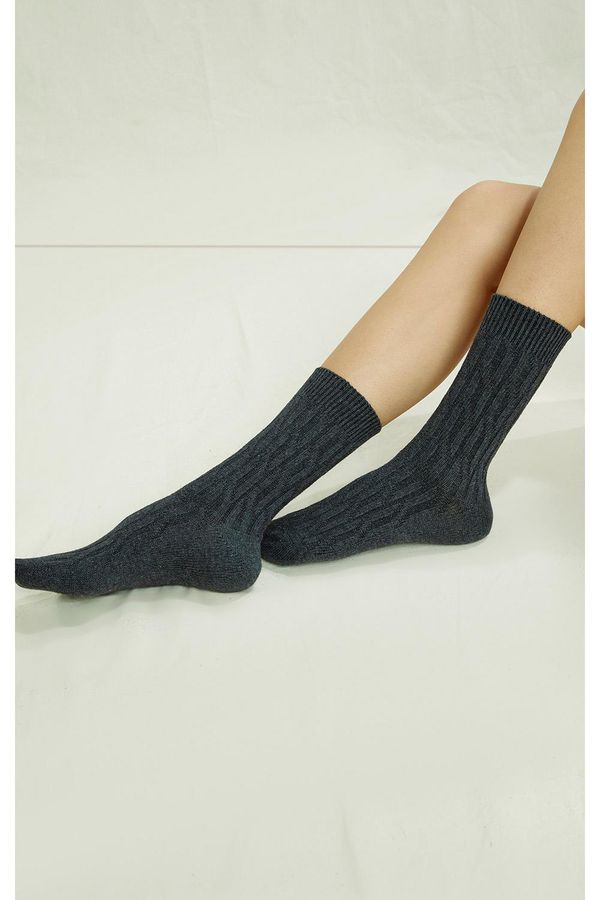image of Cable Socks in Dark Grey Melange