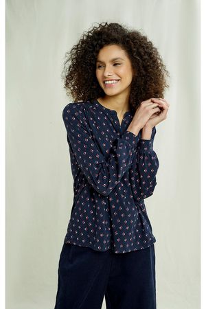 Cara Weave Print Top in Navy