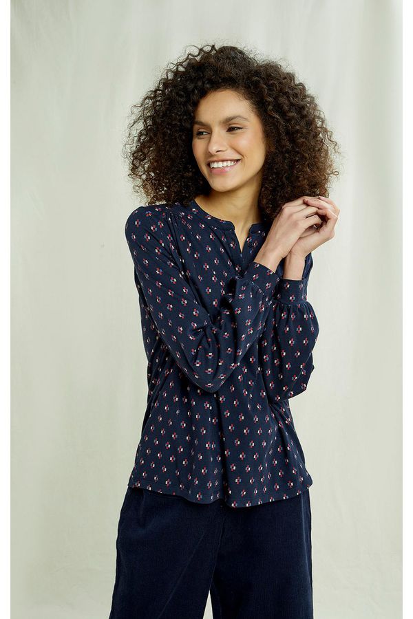 image of Cara Weave Print Top in Navy