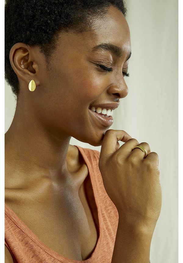 image of Curled Leaf Stud Earrings in Brass