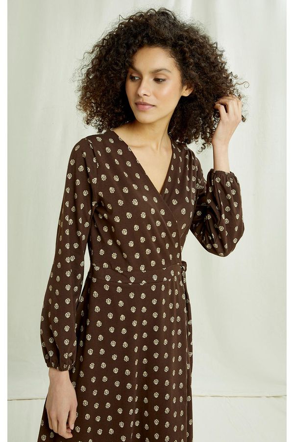 image of Diya Motif Wrap Dress in Brown
