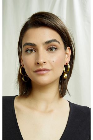 Double Circle Earrings in Brass