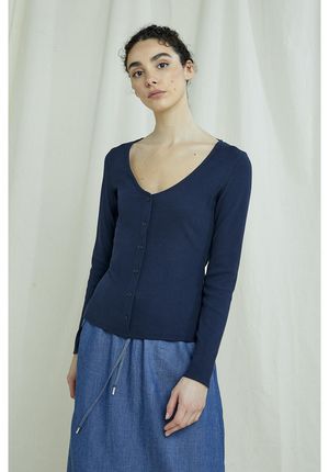 Ellie Rib V Neck Top in Navy