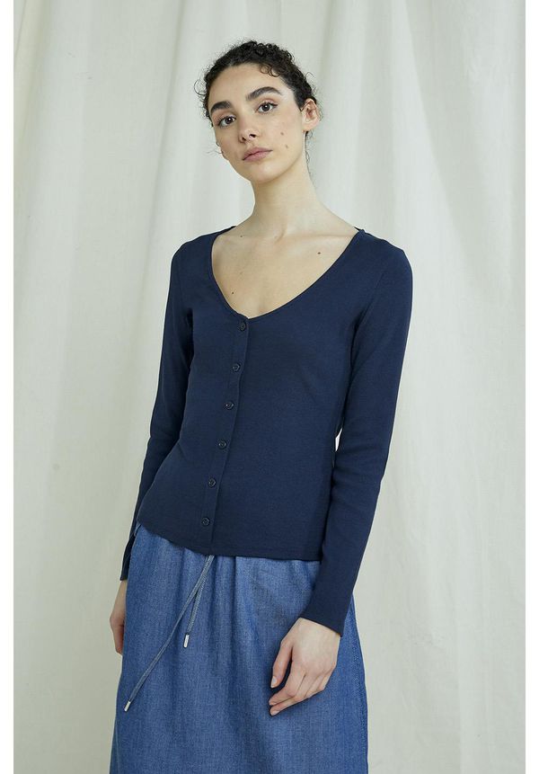 image of Ellie Rib V Neck Top in Navy