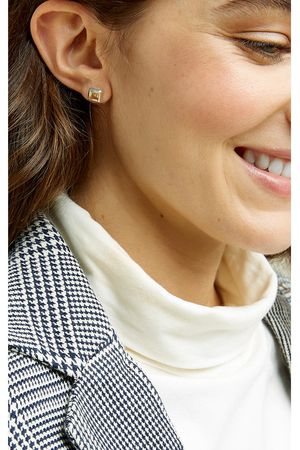 Golden Quartz Stud Earrings in Silver