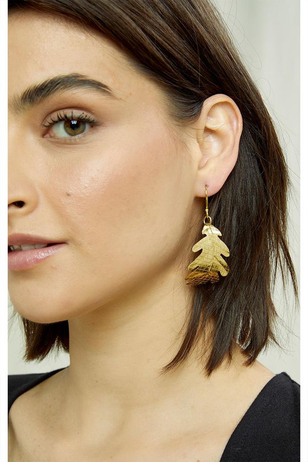 image of Leaf Drop Earrings in Brass