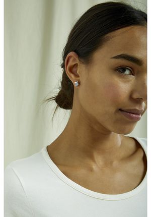 Moonstone Square Stud Earrings in Silver
