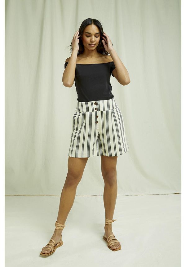 image of Nisha Striped Shorts in Fog and Black Stripe