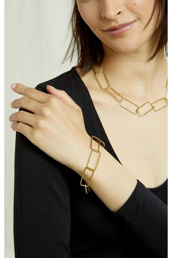 image of Rectangle Hollow Bracelet in Brass