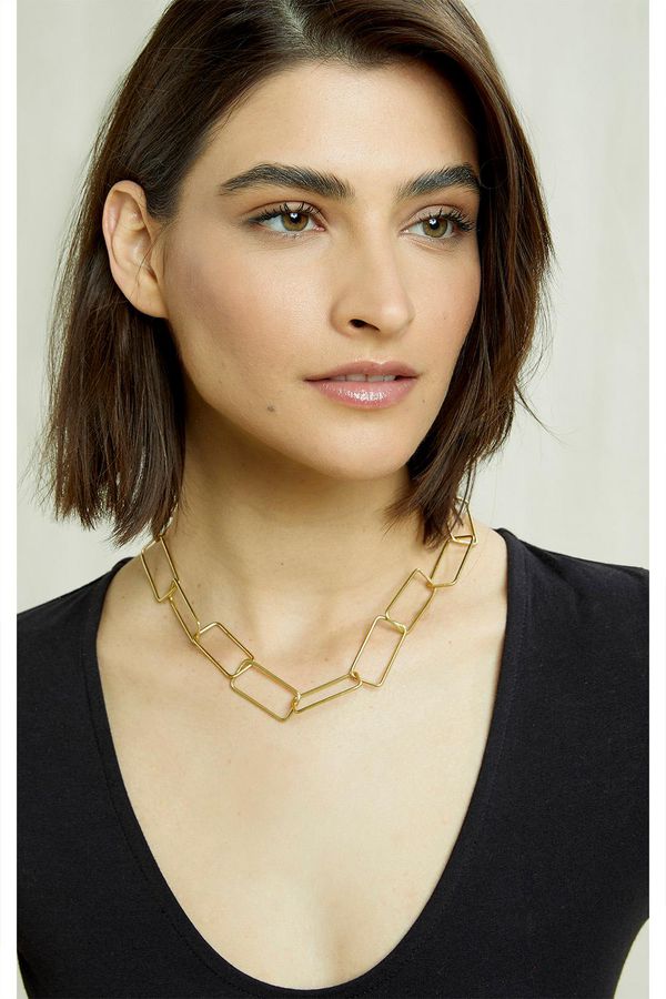 image of Rectangle Hollow Necklace in Brass