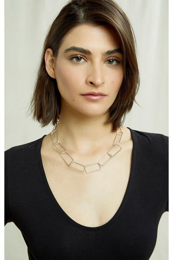 image of Rectangle Hollow Necklace in Silver