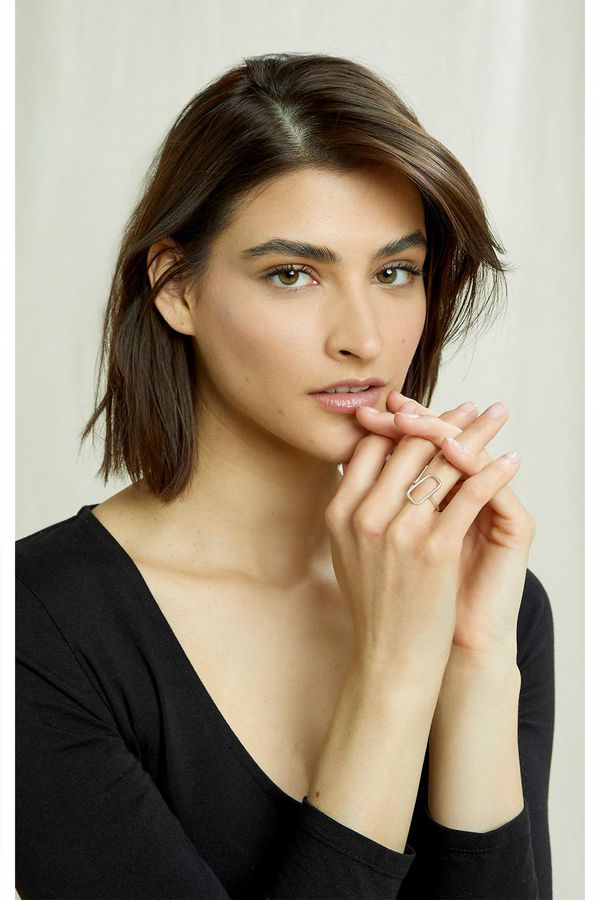 image of Rectangle Hollow Ring in Silver