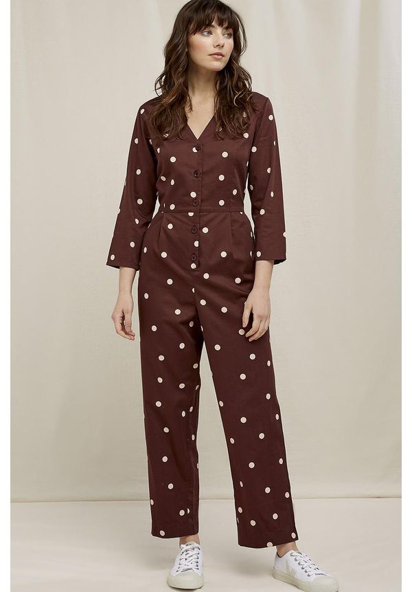 image of Shona Polka Dot Jumpsuit in Brown