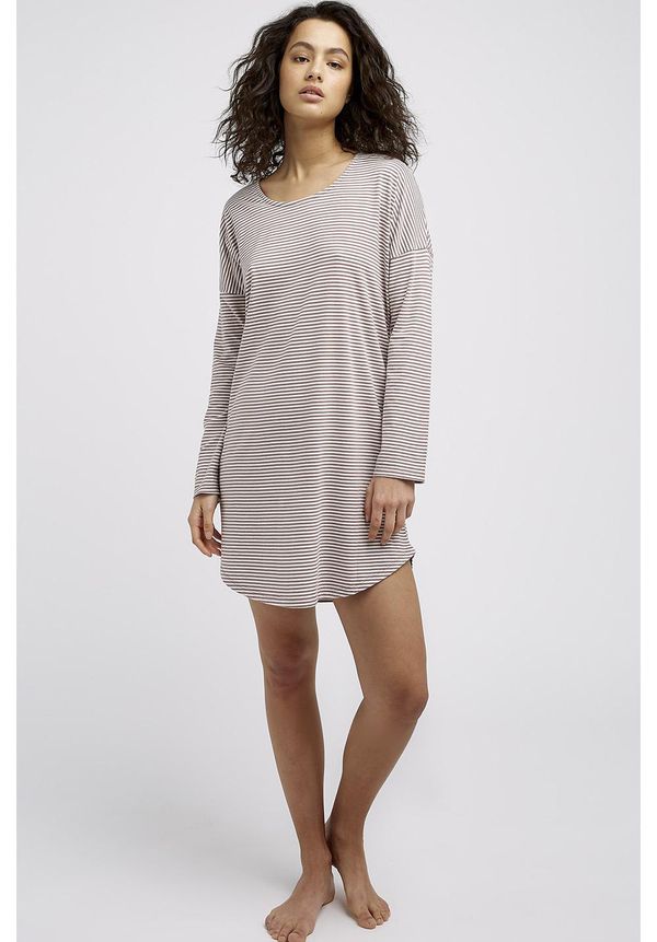 image of Stripe Long Sleeved Nightdress in Brown