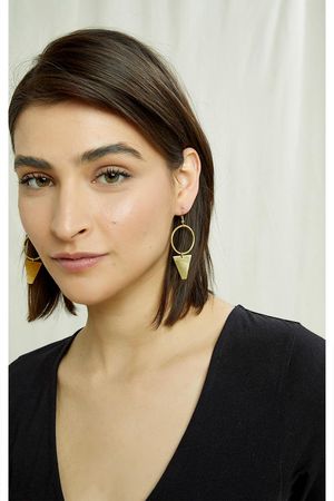 Triangle Circle Drop Earrings in Brass