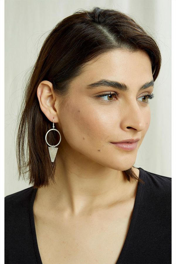 image of Triangle Circle Drop Earrings in Silver