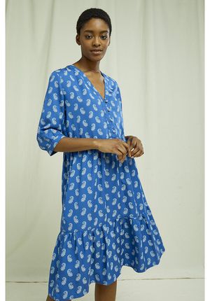 V&A Neha Print V-Neck Dress in  Blue