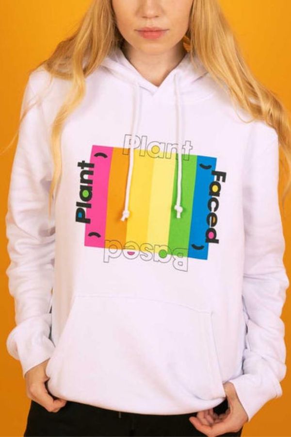 image of Plant Based Rainbow Hoodie in White