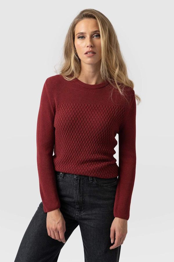 image of Honeycomb Rib Long Sleeve Sweater in Maroon