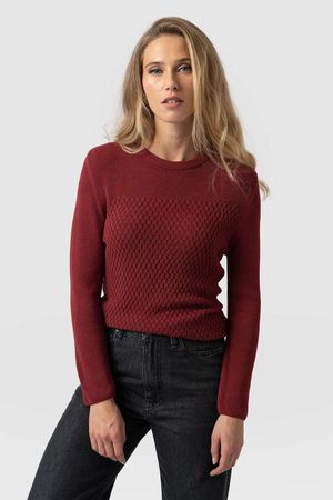 Honeycomb Rib Long Sleeve Sweater in Maroon