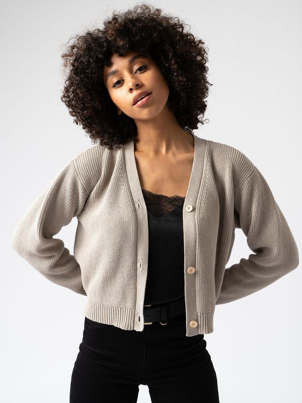 image of Rib Knit Crop Cardigan in Beige