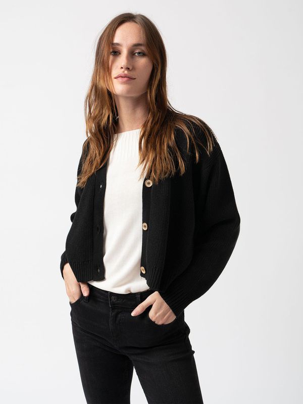 image of Rib Knit Crop Cardigan in Black