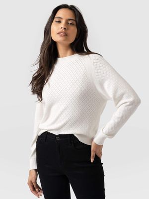 Diamond Knit Jumper in White