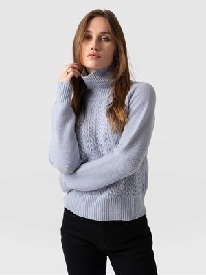 Glen Cable Knit Jumper in Pale Blue