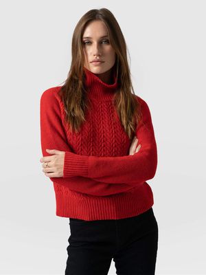 Glen Cable Knit Jumper in Red