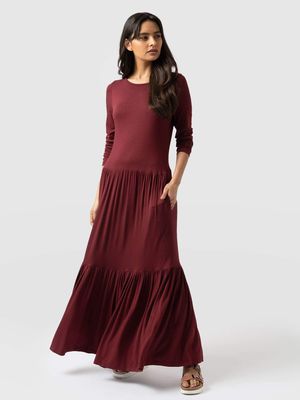 Greenwich Dress Long Sleeve in Burgundy