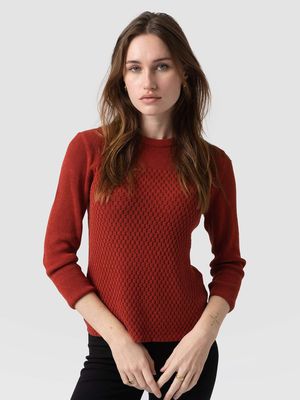 Honeycomb Rib Long Sleeve Sweater in Amber