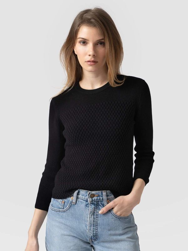 image of Honeycomb Rib Long Sleeve Sweater in Black