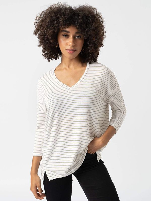 image of V-Neck Tee in Cream Stripe