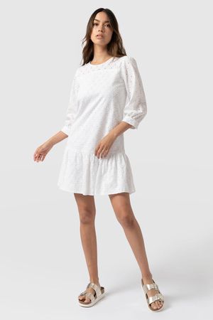 Carnaby Mini Dress in White Broderie