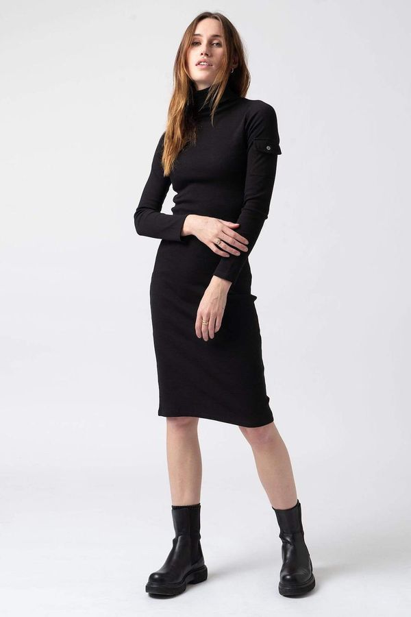 image of Pocket Roll Neck Dress in Black
