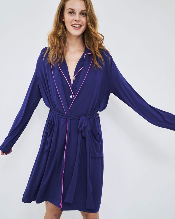 image of Robe/Dressing Gown in Navy with Pink Trim