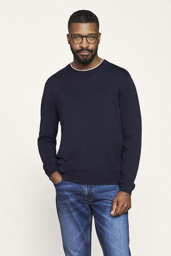 image of Organic Cotton Crew Neck Knit Jumper in Navy