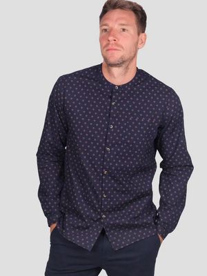 Chaucer Organic Cotton Long Sleeve Printed Shirt in Midnight Navy