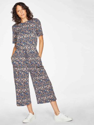 Madelyn Bamboo Organic Cotton Jersey Printed Jumpsuit in Mid Blue