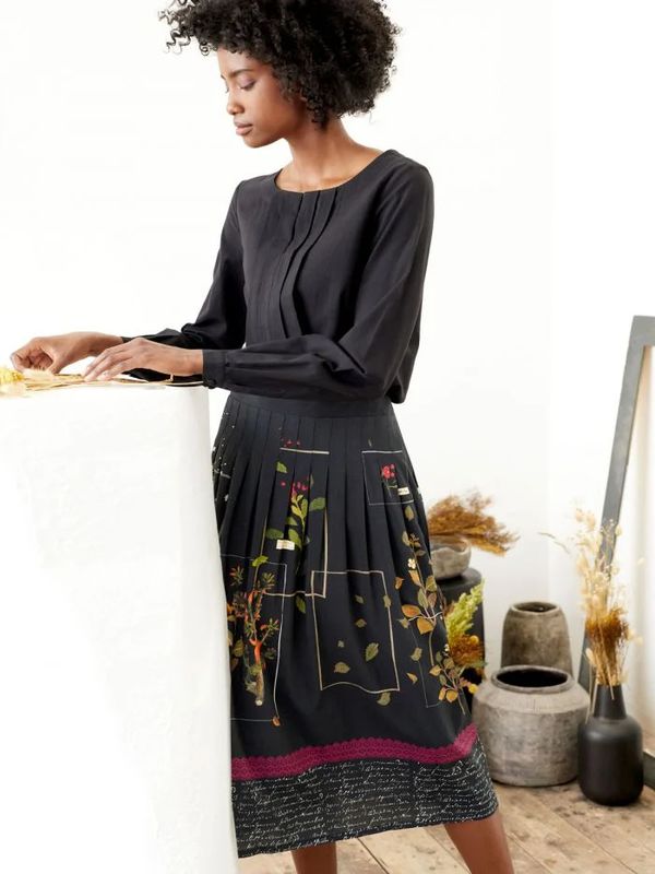 image of Elsie Organic Cotton Pleat Detail Skirt in Black