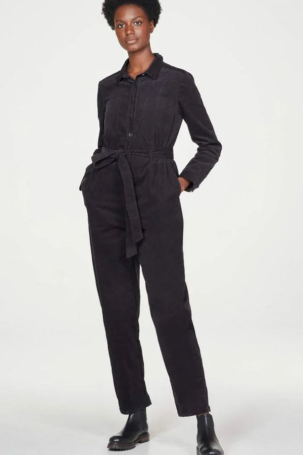 image of Poppie Organic Cotton Corduroy Boiler Suit in Black