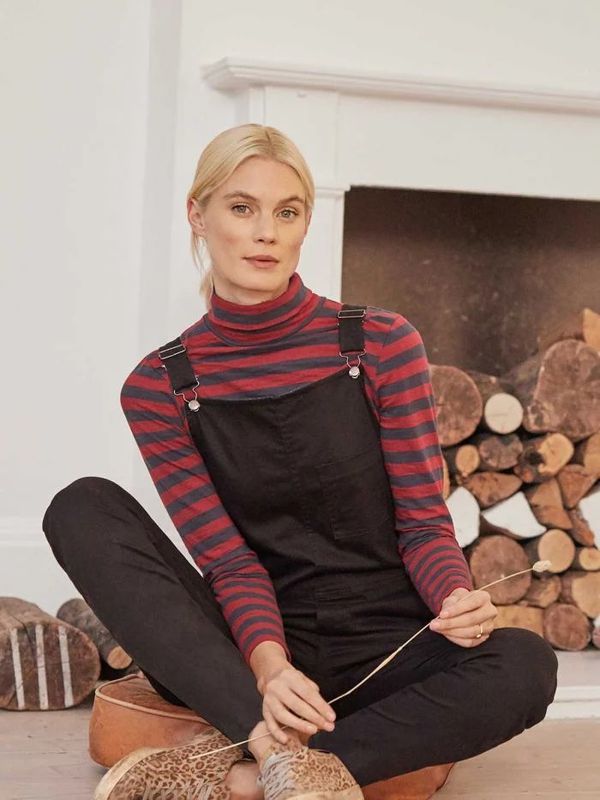 image of Rainer Organic Cotton Striped Roll Neck Top in Ruby Red
