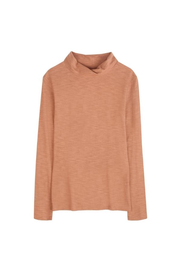 image of Claudia Organic Cotton Roll Neck Top in Camel Brown