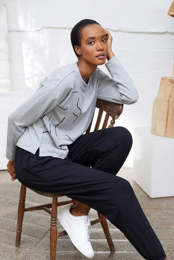 image of Life Drawing Printed Bamboo Fleece Sweater in Grey Marle