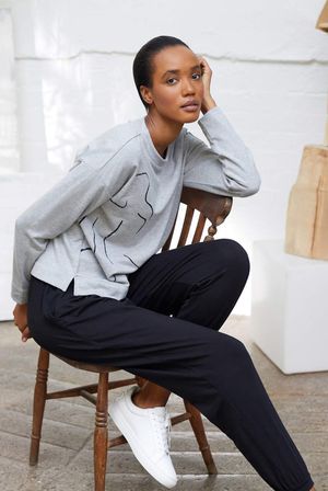 Life Drawing Printed Bamboo Fleece Sweater in Grey Marle